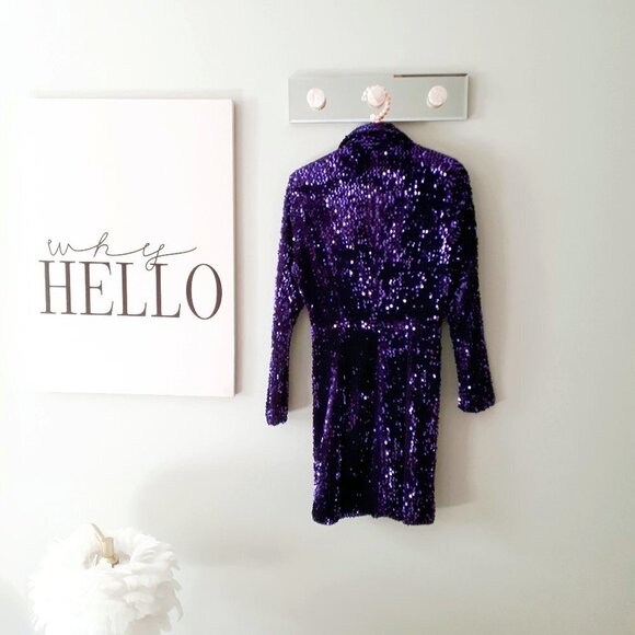 NWT Zara purple crushed velvet-like sequin blazer long sleeve short dress, S - Picture 12 of 15
